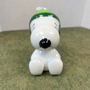 Peanuts Snoopy Ceramic Christmas Ornament Green Striped Winter Hat Beagle